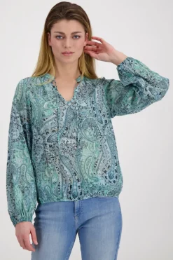 Paisley Muster Bluse mit Gummizug fresh mint gemustert