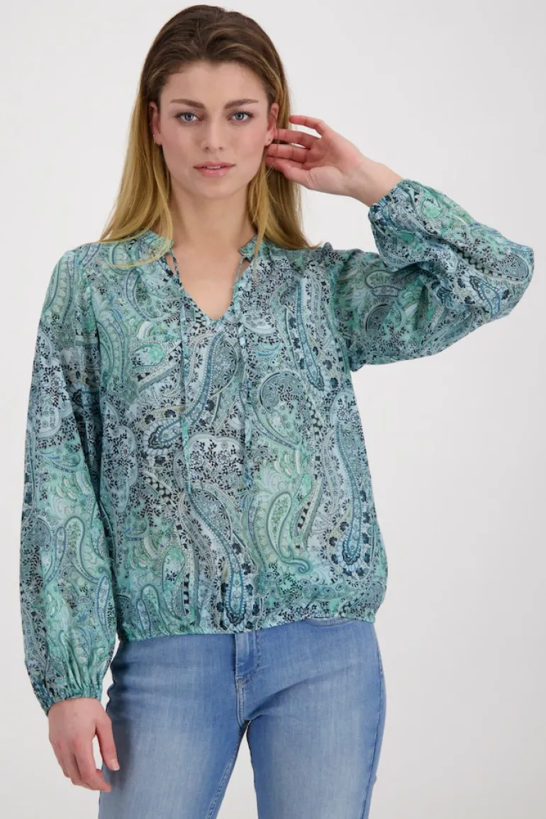 Paisley Muster Bluse mit Gummizug fresh mint gemustert