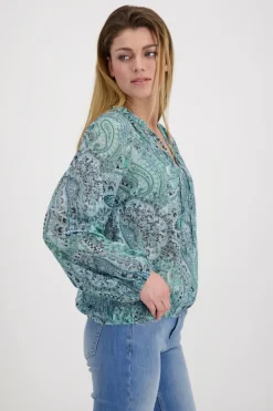 Paisley Muster Bluse mit Gummizug fresh mint gemustert