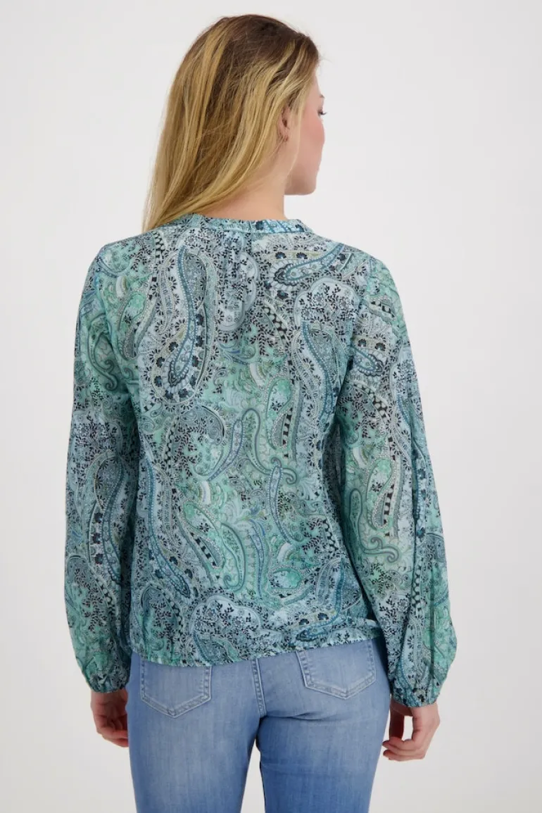 Paisley Muster Bluse mit Gummizug fresh mint gemustert