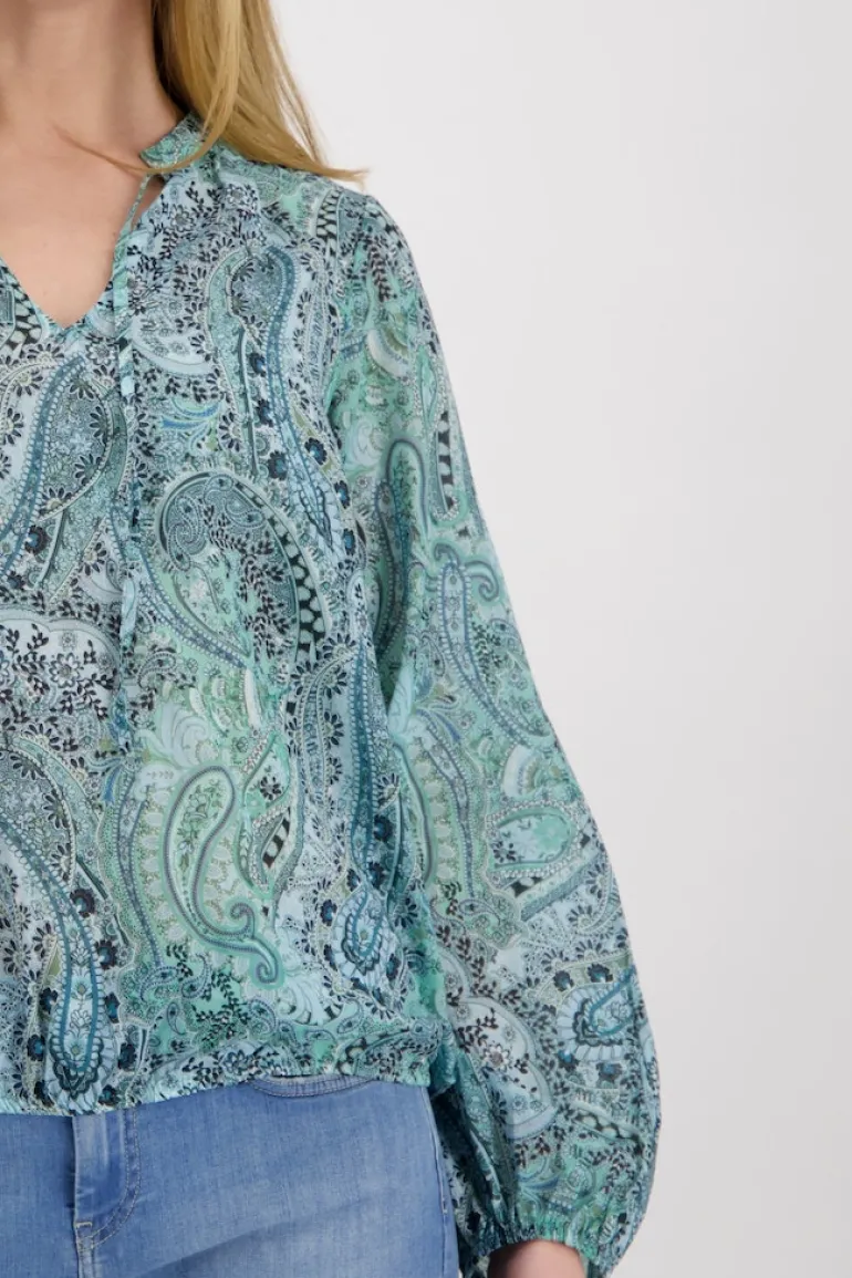Paisley Muster Bluse mit Gummizug fresh mint gemustert