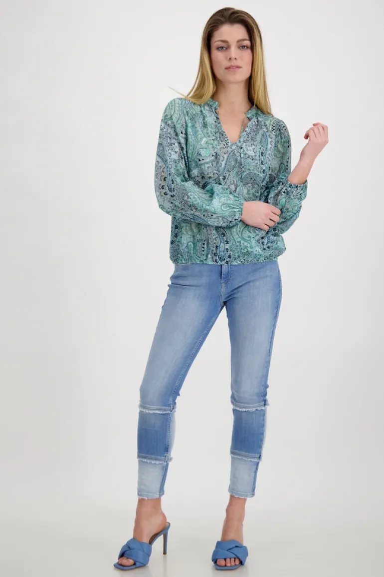 Paisley Muster Bluse mit Gummizug fresh mint gemustert