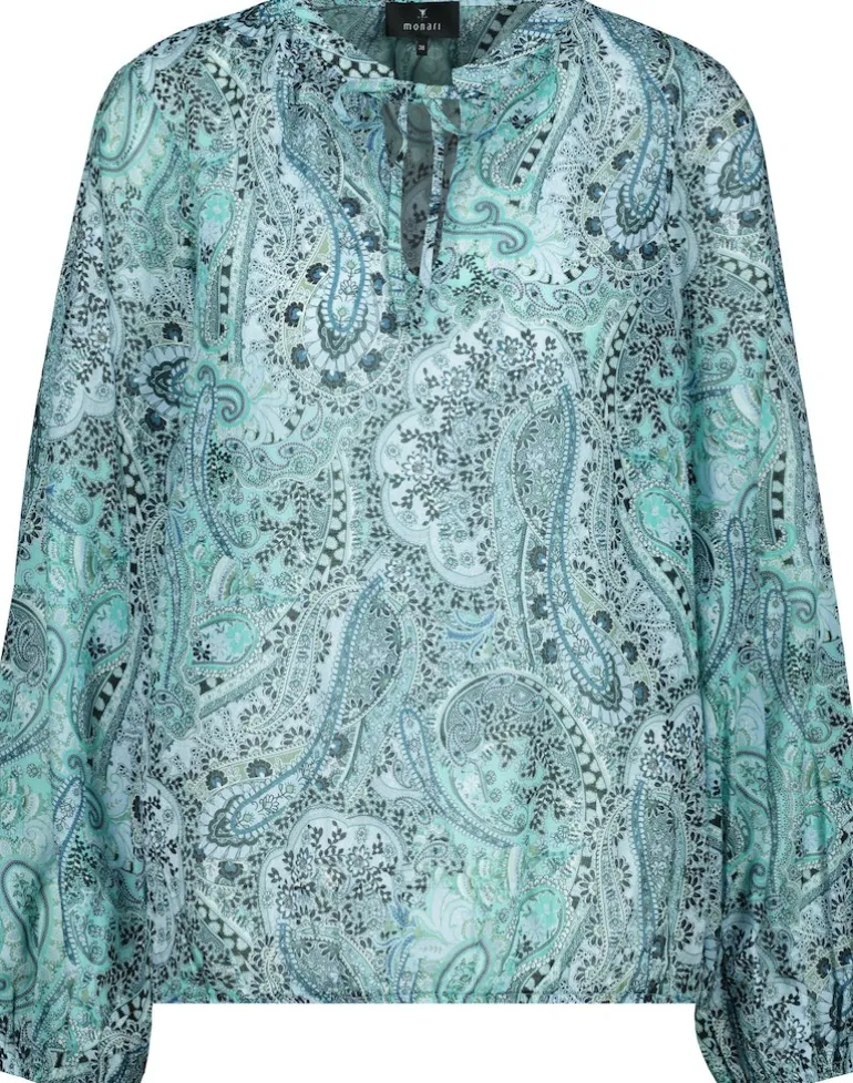 Paisley Muster Bluse mit Gummizug fresh mint gemustert