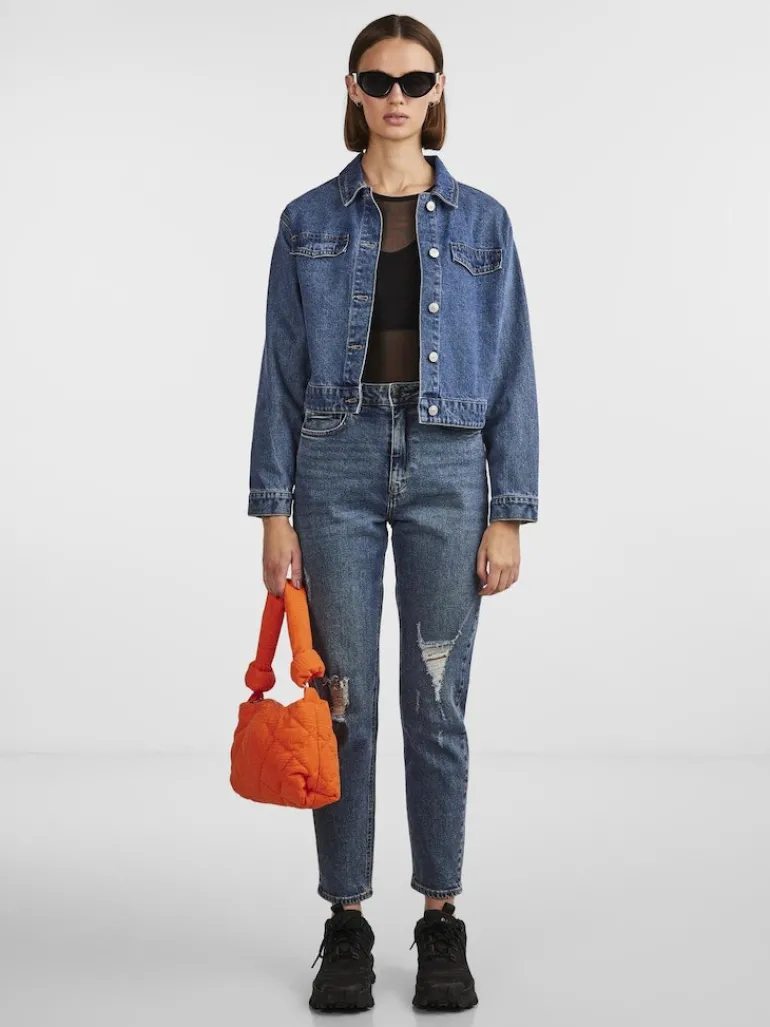 PCBELLA HW TAP DEST ANK JEANS MB NOOS medium blue denim