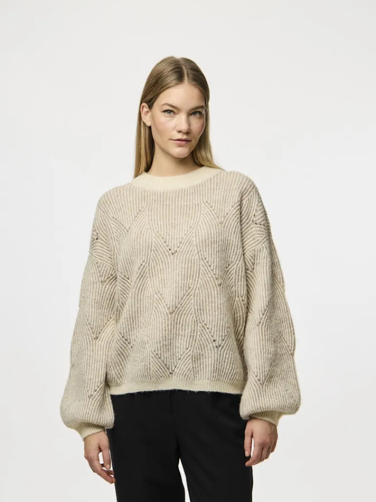 PCJENNA LS O-NECK KNIT NOOS BC whitecap gray2