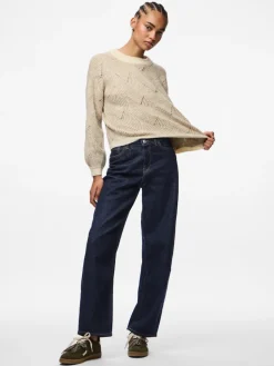 PCJENNA LS O-NECK KNIT NOOS BC whitecap gray2