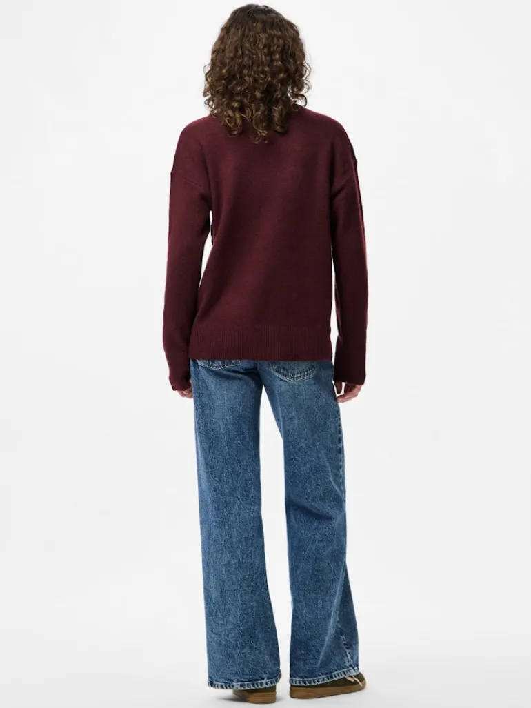 PCMALOU LS O-NECK CUTLINE KNIT NOOS BC tawny port
