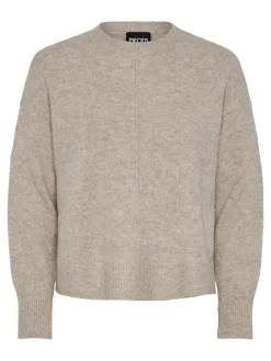 PCMALOU LS O-NECK CUTLINE KNIT NOOS BC taupe gray
