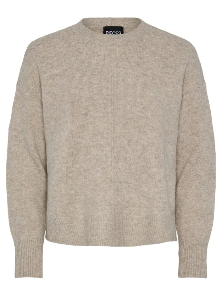 PCMALOU LS O-NECK CUTLINE KNIT NOOS BC taupe gray