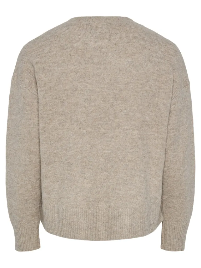 PCMALOU LS O-NECK CUTLINE KNIT NOOS BC taupe gray