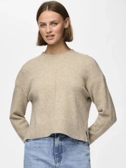PCMALOU LS O-NECK CUTLINE KNIT NOOS BC taupe gray
