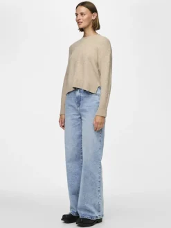 PCMALOU LS O-NECK CUTLINE KNIT NOOS BC taupe gray