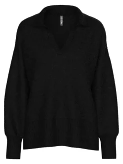 PCMALOU LS POLO KNIT NOOS BC black