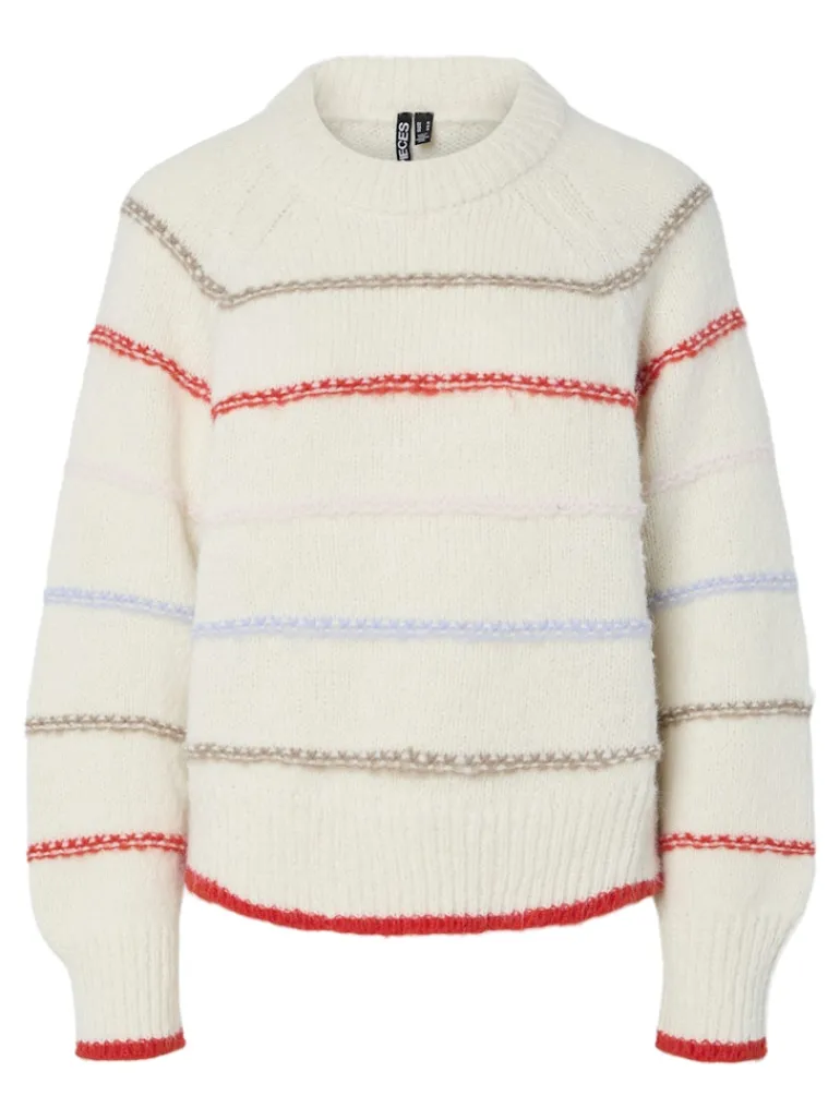 PCNELIA LS O-NECK KNIT NOOS BC birch