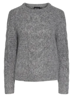PCNINA LS O-NECK KNIT NOOS BC medium grey melange