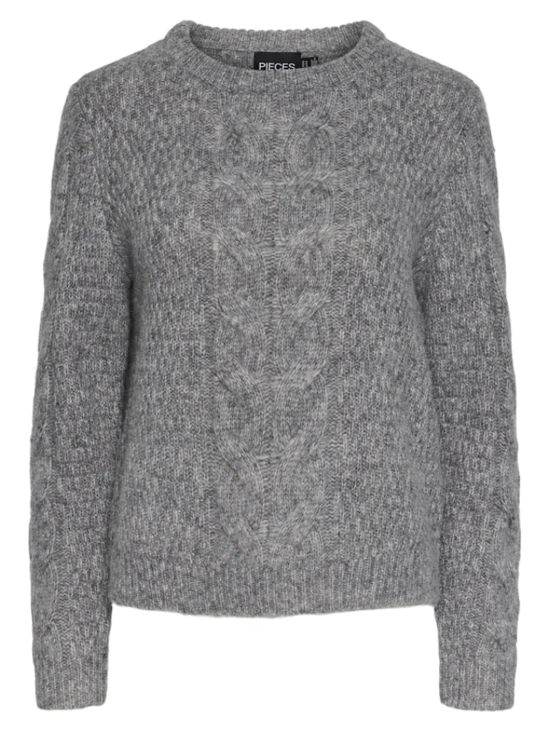 PCNINA LS O-NECK KNIT NOOS BC medium grey melange