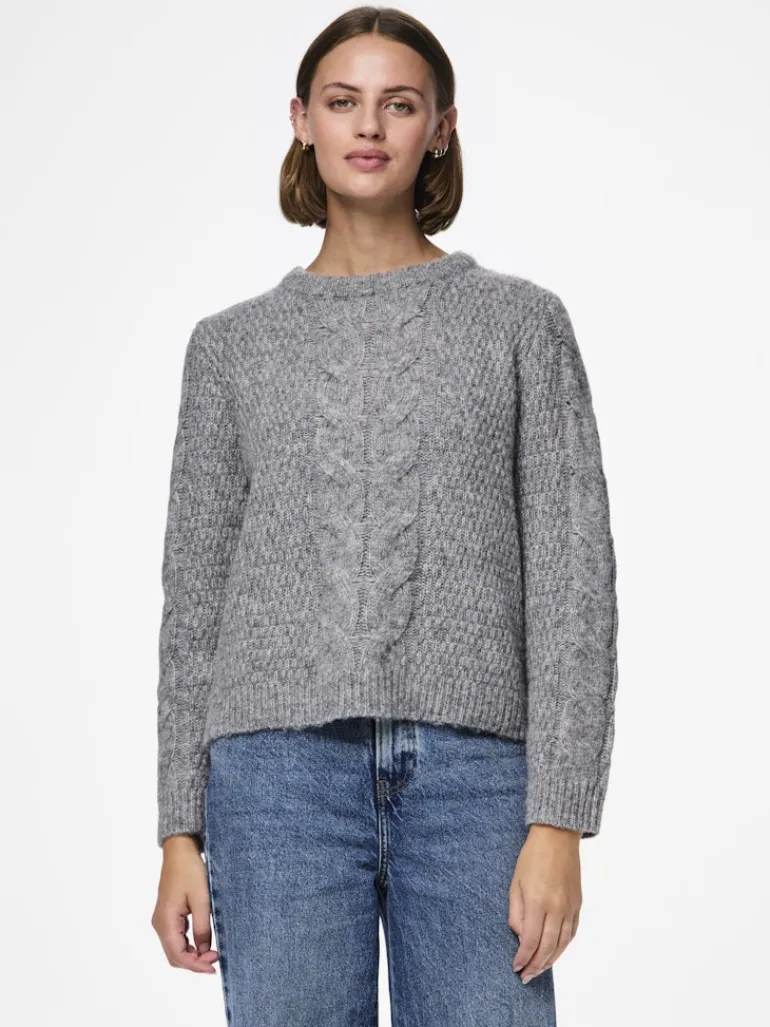 PCNINA LS O-NECK KNIT NOOS BC medium grey melange