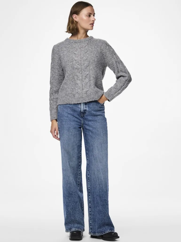 PCNINA LS O-NECK KNIT NOOS BC medium grey melange
