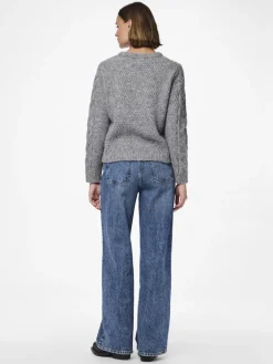 PCNINA LS O-NECK KNIT NOOS BC medium grey melange