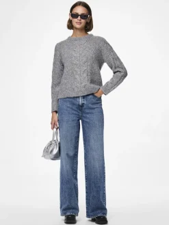 PCNINA LS O-NECK KNIT NOOS BC medium grey melange