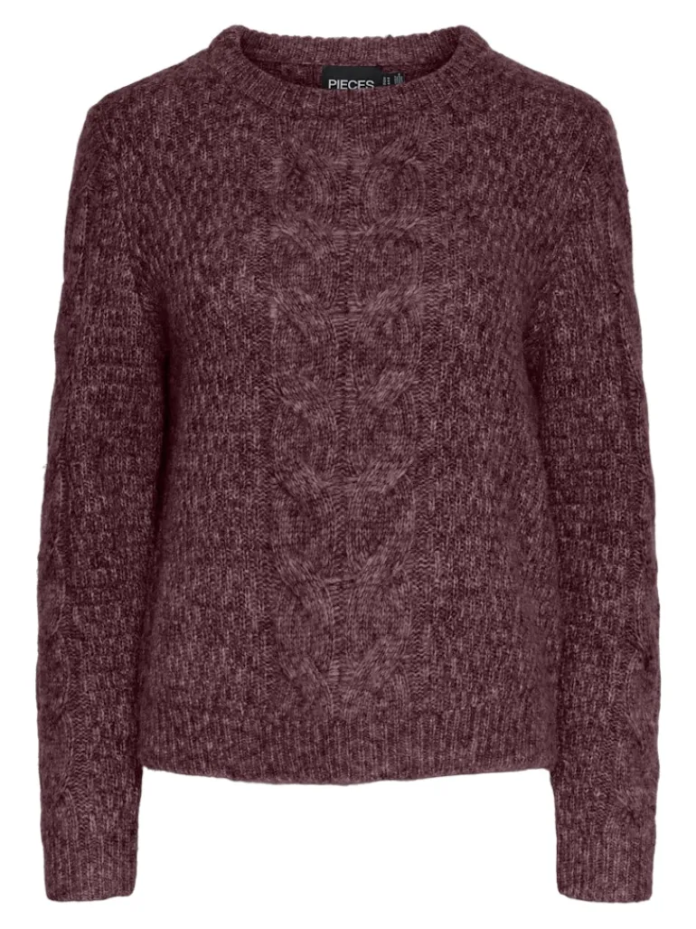PCNINA LS O-NECK KNIT NOOS BC tawny port