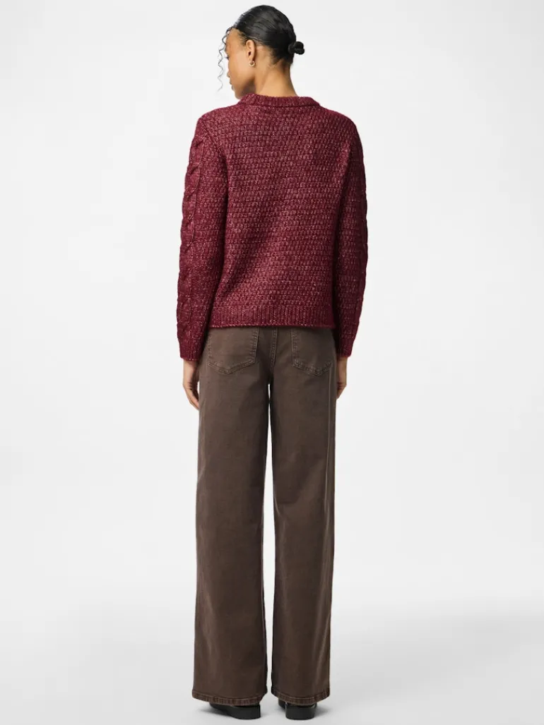 PCNINA LS O-NECK KNIT NOOS BC tawny port