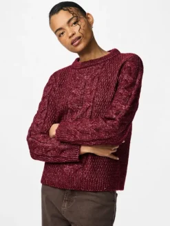 PCNINA LS O-NECK KNIT NOOS BC tawny port