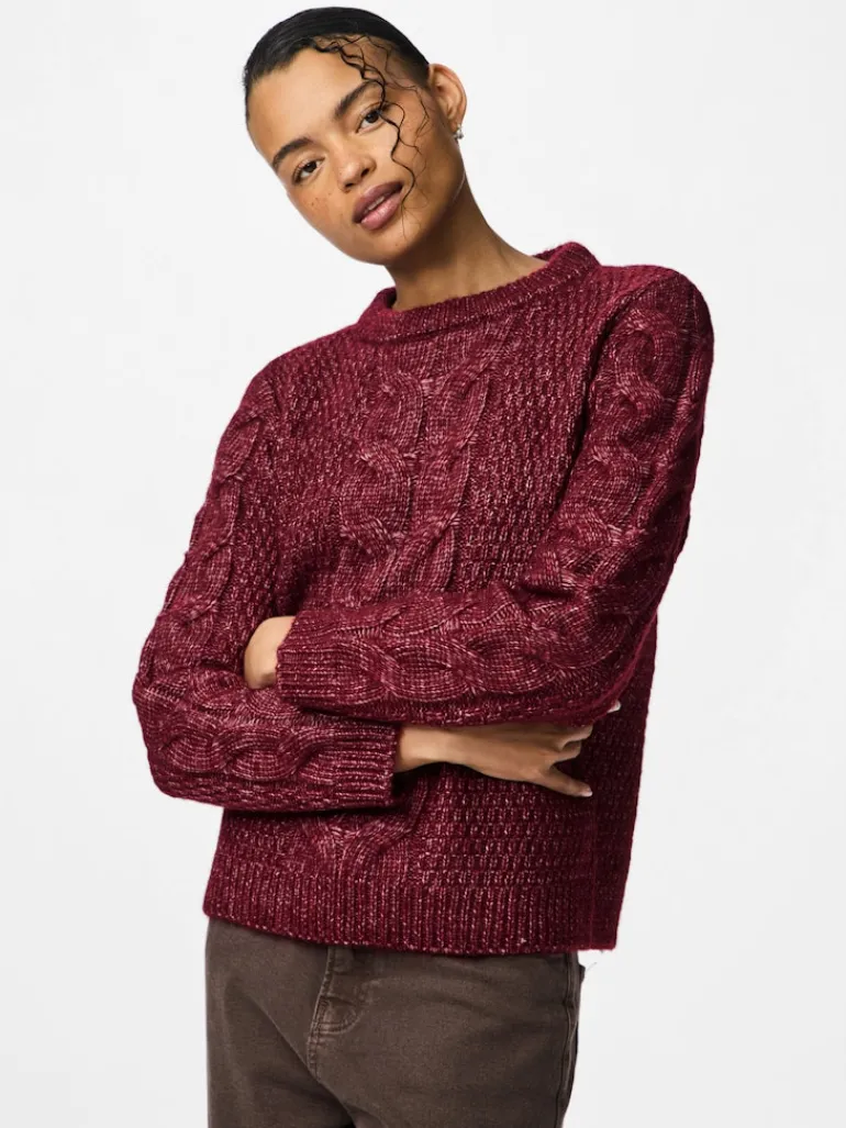PCNINA LS O-NECK KNIT NOOS BC tawny port