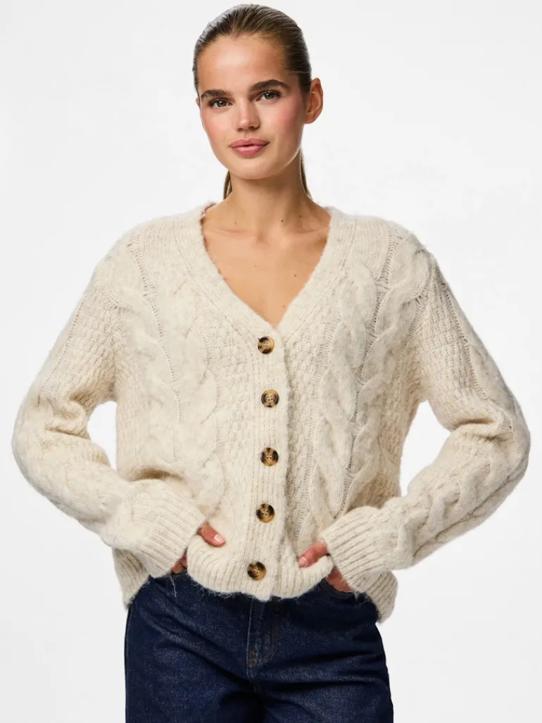 PCNINA LS V-NECK KNIT CARDIGAN NOOS BC birch