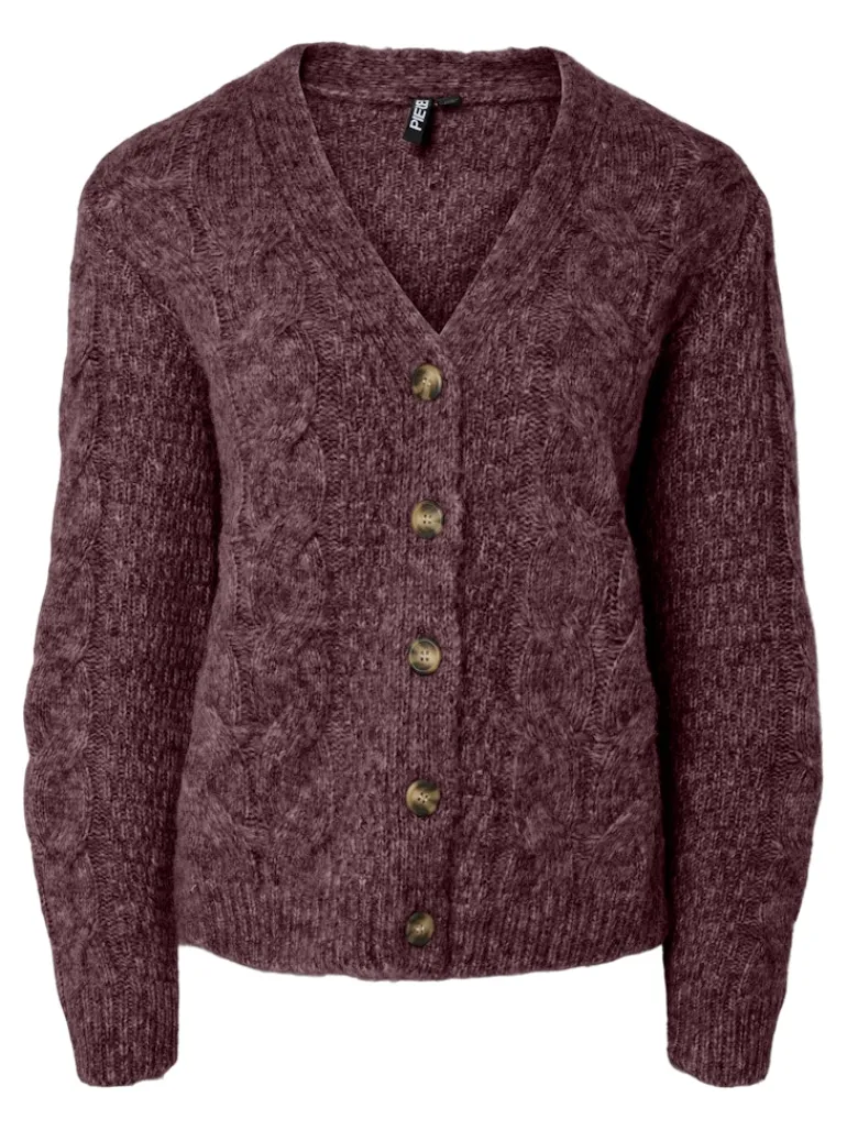 PCNINA LS V-NECK KNIT CARDIGAN NOOS BC tawny port