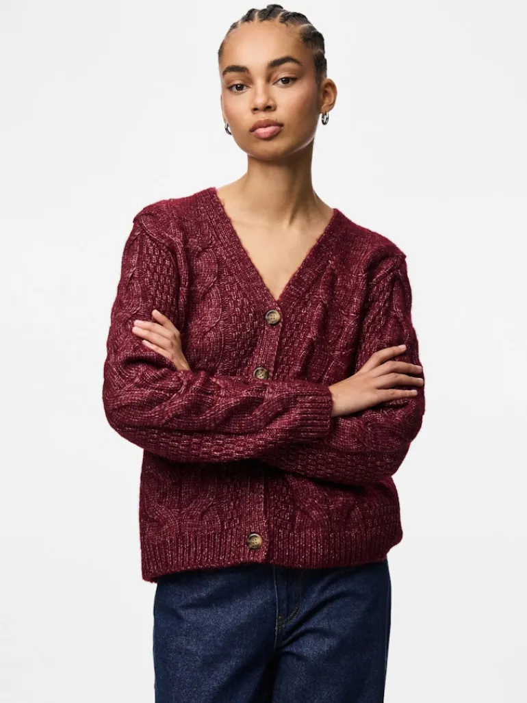 PCNINA LS V-NECK KNIT CARDIGAN NOOS BC tawny port