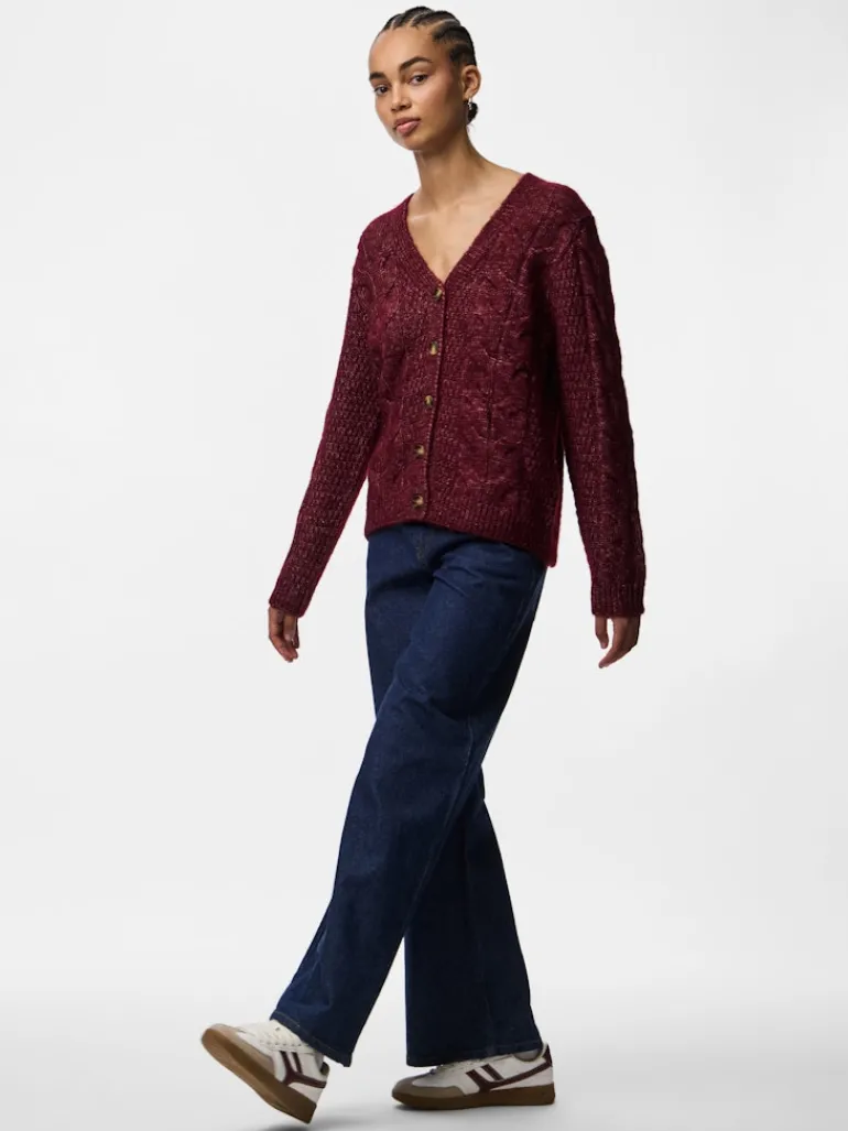 PCNINA LS V-NECK KNIT CARDIGAN NOOS BC tawny port