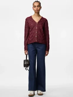 PCNINA LS V-NECK KNIT CARDIGAN NOOS BC tawny port