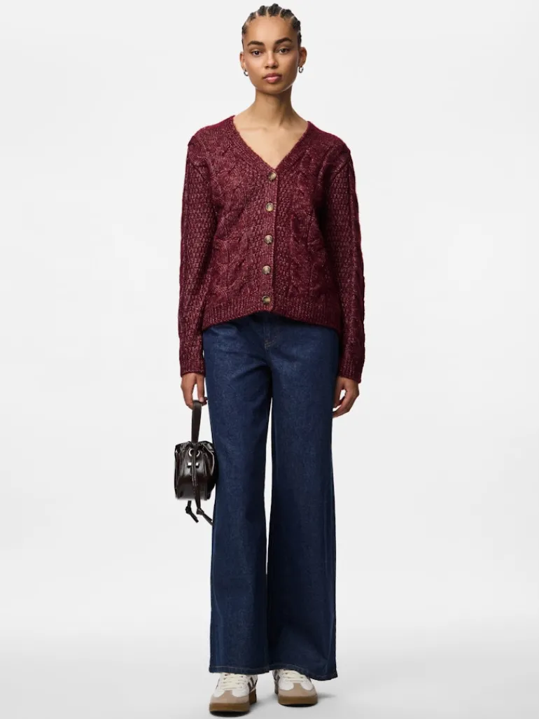 PCNINA LS V-NECK KNIT CARDIGAN NOOS BC tawny port