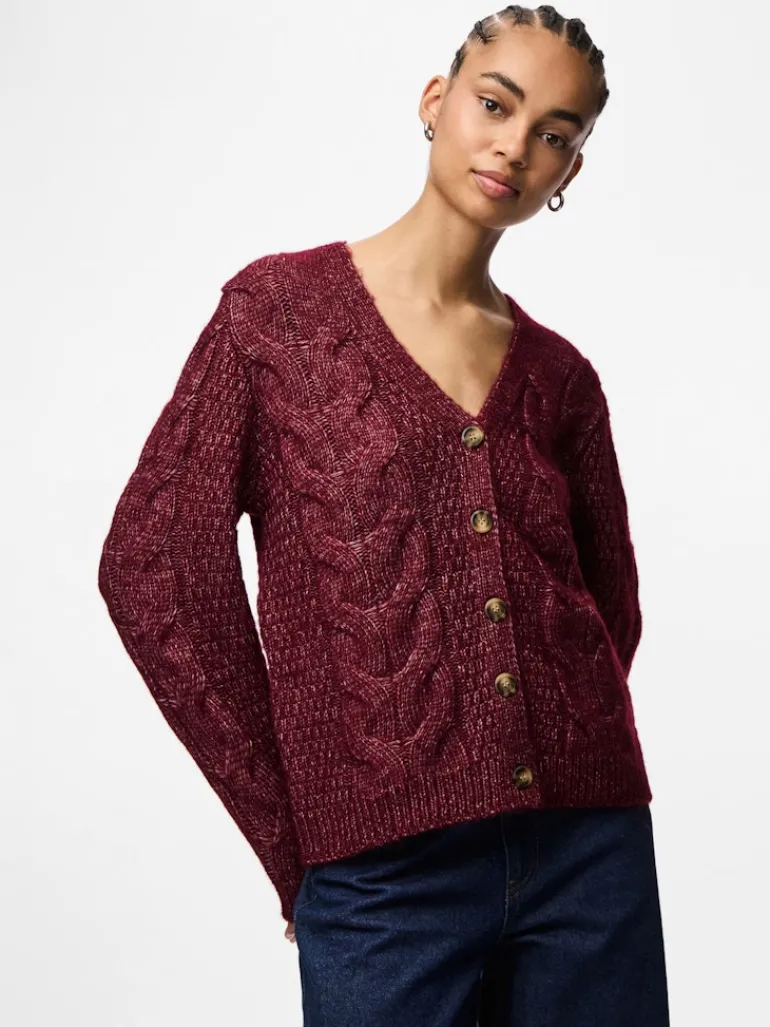 PCNINA LS V-NECK KNIT CARDIGAN NOOS BC tawny port