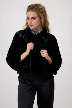 Persianer-Fake-Fur-Jacke schwarz