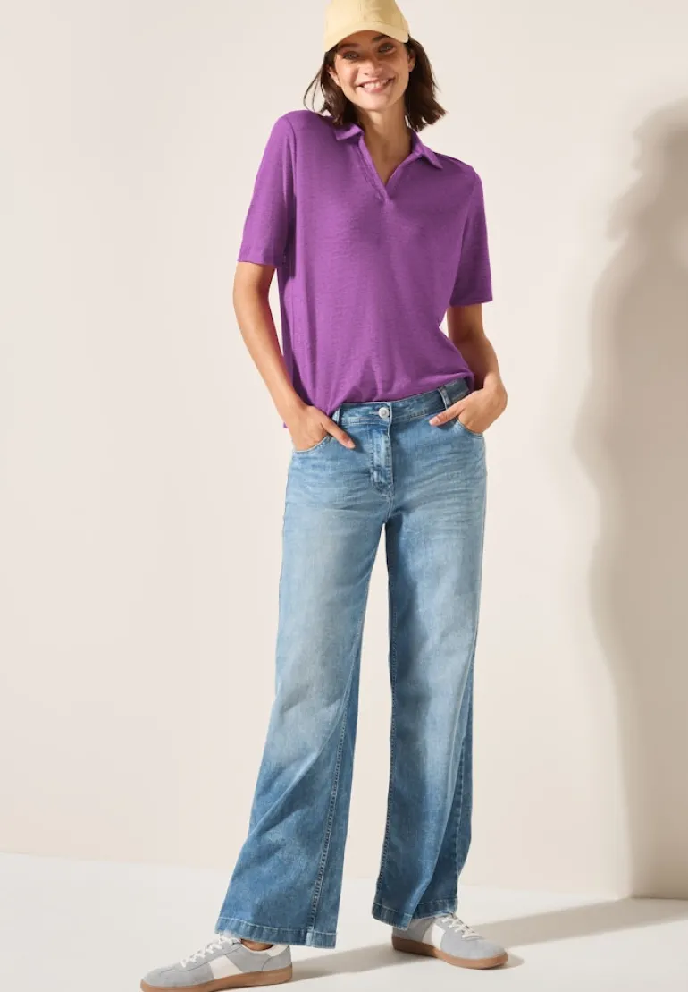 Poloshirt in Leinen-Optik magenta lacquer
