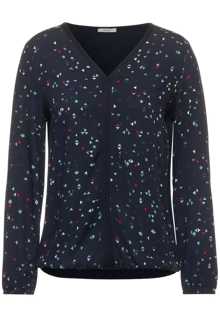 Printbluse im Materialmix night sky blue