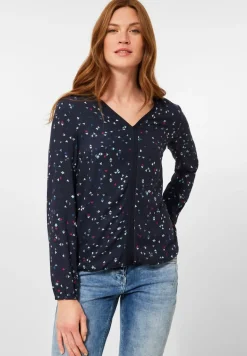 Printbluse im Materialmix night sky blue