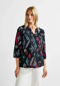 Printbluse in Baumwolle night sky blue