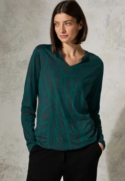 Print-Shirt mit Ziersteinen petrol green