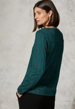 Print-Shirt mit Ziersteinen petrol green
