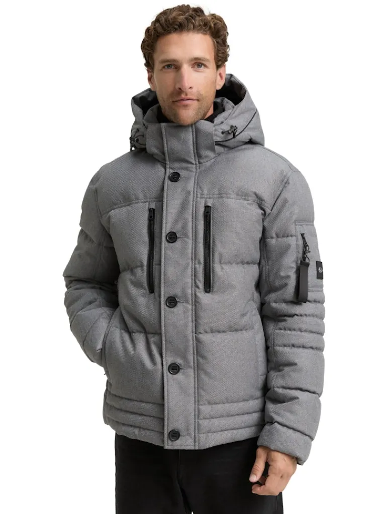 Puffer-Jacke mit abnehmbarer Kapuze mid grey melange structure
