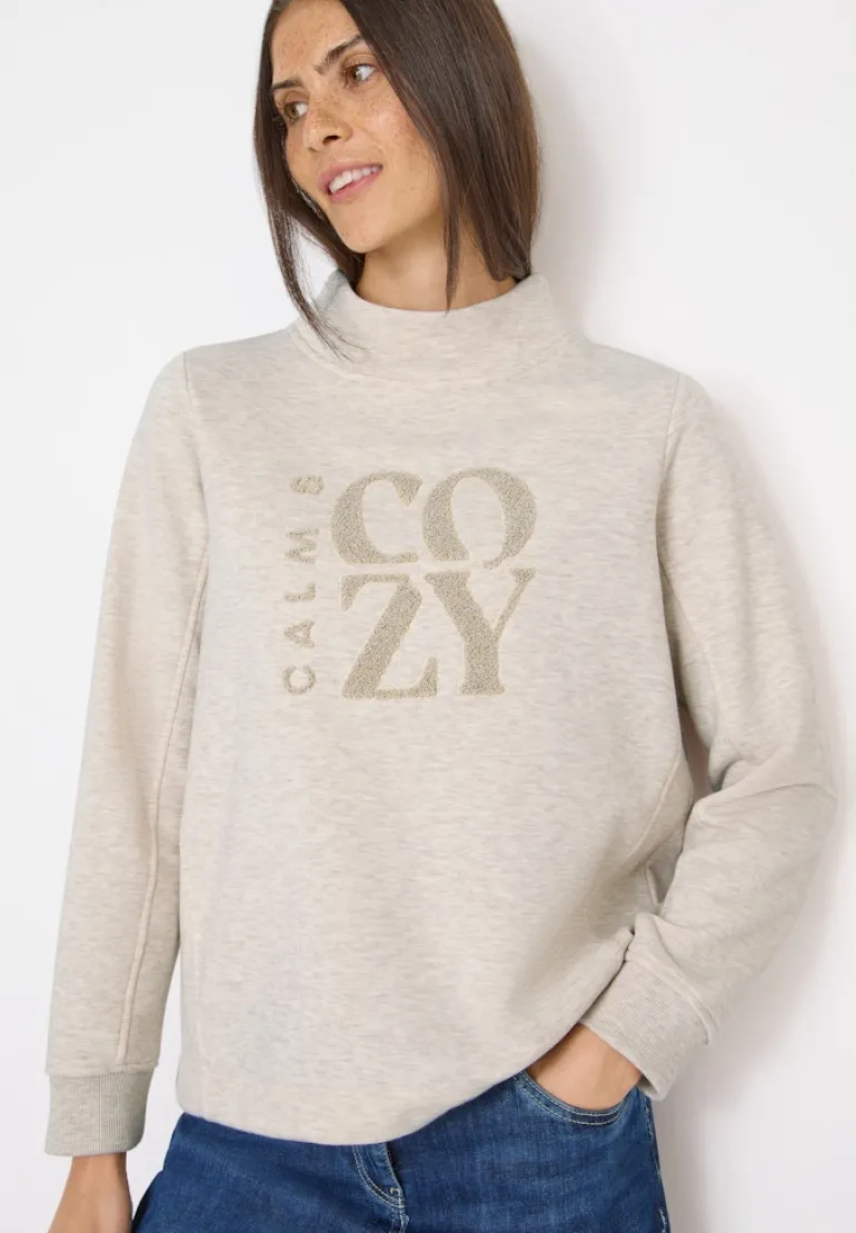 Pullover mit Embroidery oat milk beige melange