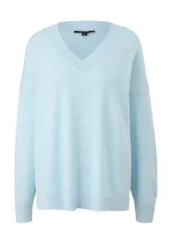 Pullover mit V-Ausschnitt aus Viskosemix blau