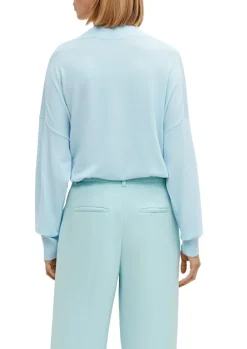 Pullover mit V-Ausschnitt aus Viskosemix blau