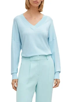 Pullover mit V-Ausschnitt aus Viskosemix blau