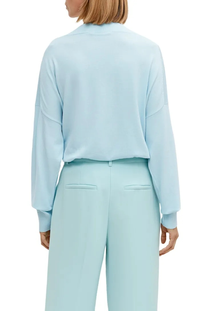 Pullover mit V-Ausschnitt aus Viskosemix blau