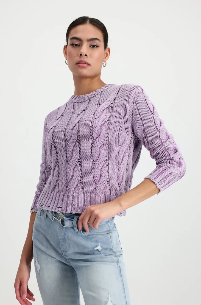 Pullover mit Zopfmuster lavender rose