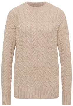 Pullover mit Zopfmuster sandalwood beige melange